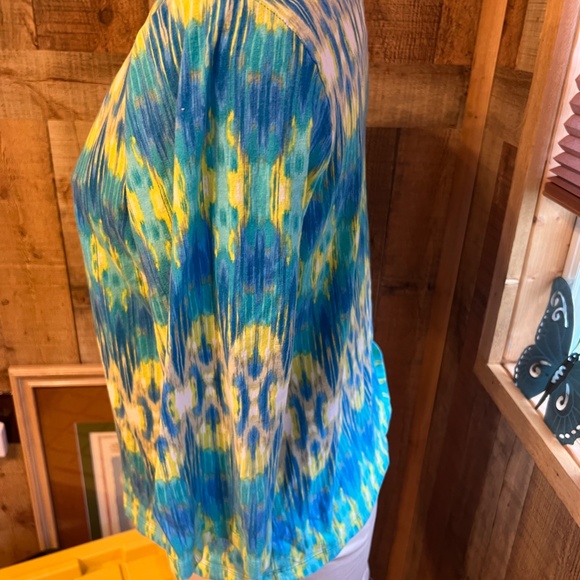 LADIES WOMENS TOP BLOUSE SHIRT SIZE XL RUBY RD FAVORITES BLUE YELLOW - Picture 4 of 7